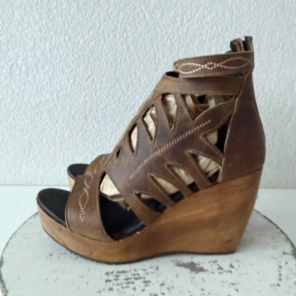 NEW Lane Boots BECCA Womens Brown Wedges 8.5 Western Sandals Cowgirl Wooden Heel - Picture 4 of 10
